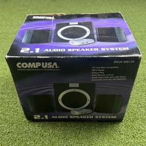 CompUSA 2.1 Computer Speaker System Subwoofer PC Mac MP3 Plug Play Audio